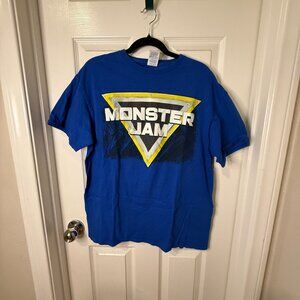 MONSTER JAM GRAPHIC T-SHIRT ( MENS SIZE LARGE ) BLUE DOUBLE SIDED PREOWNED